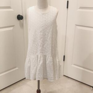 Cat & Jack Girls White Ruffled Tiered High- Lo Eyelet Sundress